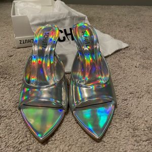 Schutz Pointed Toe Metallic Heels